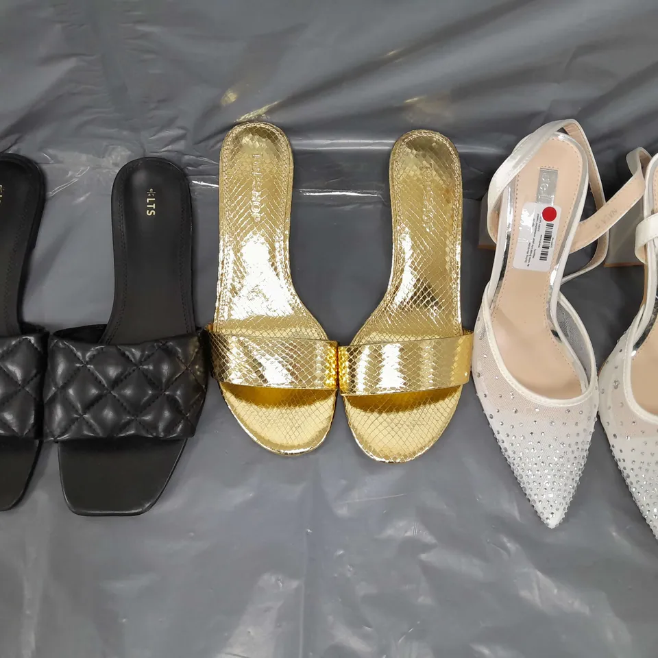 BOX OF APPROXIMATELY 10 ASSORTED PAIRS OF SHOES AND FOOTWEAR ITEMS IN VARIOUS COLOURS, STYLES, AND SIZES - COLLECTION ONLY