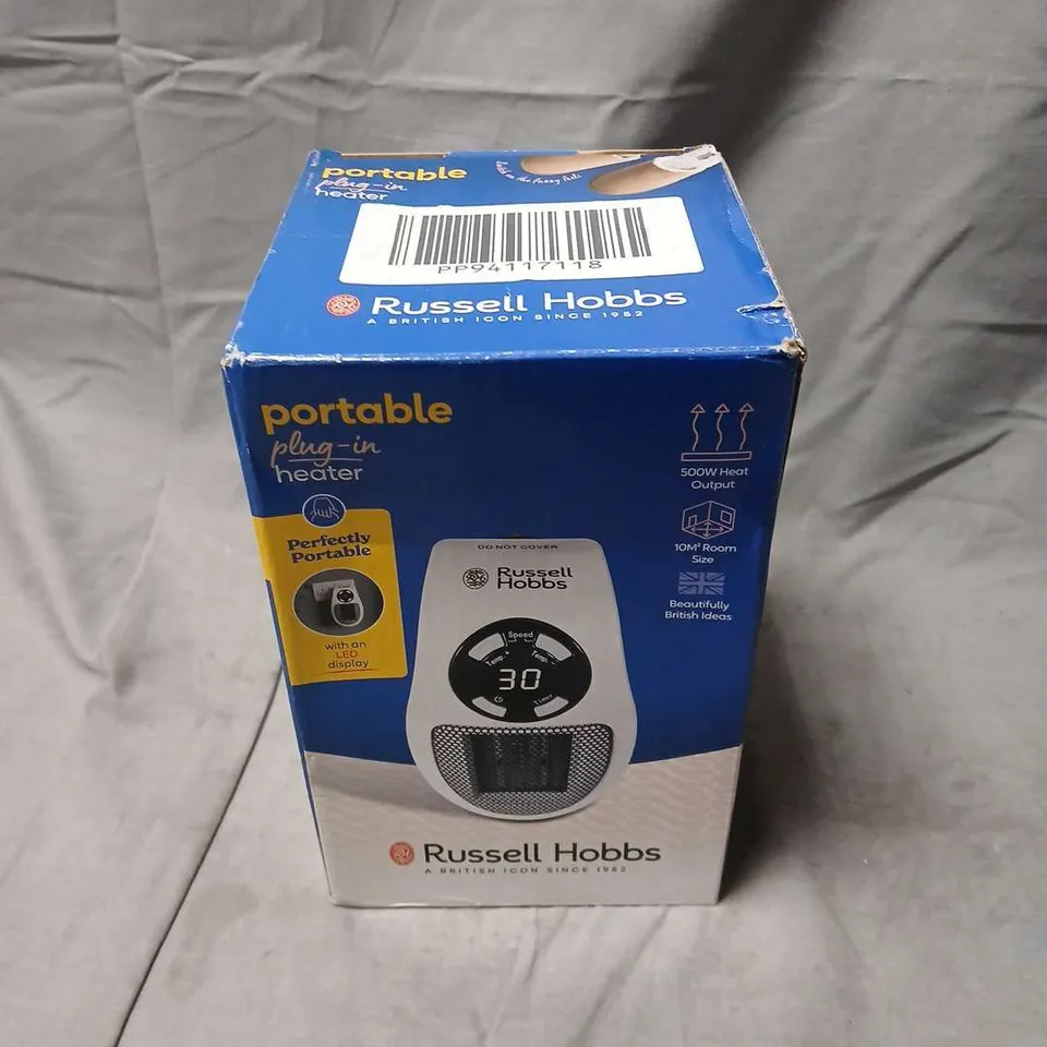 RUSSELL HOBBS PORTABLE PLUG-IN HEATER – 500W, BOXED