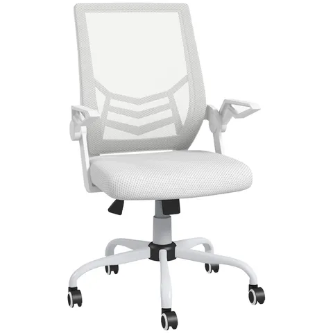 BOXED VINSETTO MESH OFFICE CHAIR, COMPUTER DESK CHAIR WITH FLIP-UP ARMRESTS, LUMBAR BACK SUPPORT AND SWIVEL WHEELS, WHITE