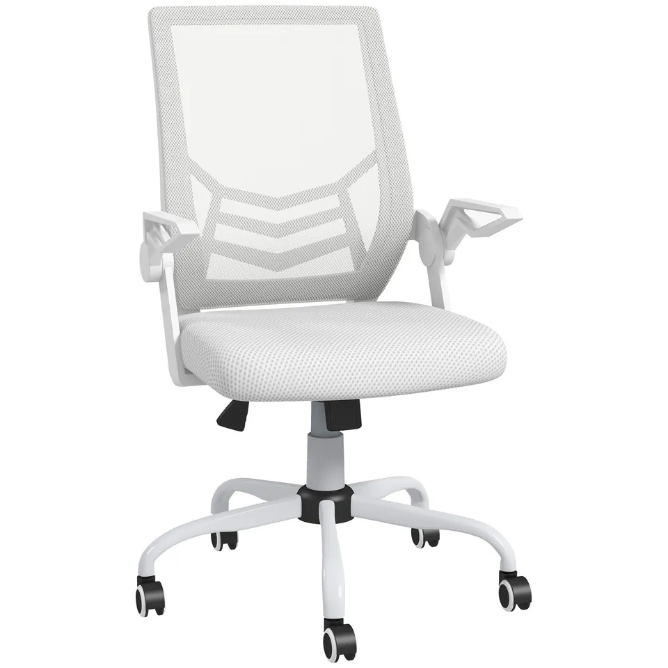 BOXED VINSETTO MESH OFFICE CHAIR, COMPUTER DESK CHAIR WITH FLIP-UP ARMRESTS, LUMBAR BACK SUPPORT AND SWIVEL WHEELS, WHITE