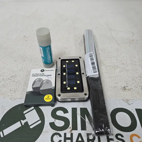 APPROXIMATELY 10 ASSORTED HOUSEHOLD PRODUCTS TO INCLUDE FAN, GLUE STICK, VIBRATION ALARM ETC