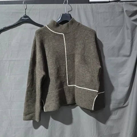 ZARA BROWN KNIT CARDIGAN WITH WHITE PIPING – WOMEN'S