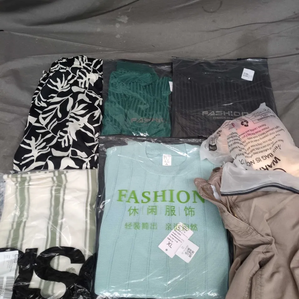 APPROXIMATELY 45 ASSORTED CLOTHING ITEMS IN VARIOUS SIZES, STYLES & COLOURS TO INCLUDE TROUSERS, SWEATERS, DRESSES, ETC - COLLECTION ONLY