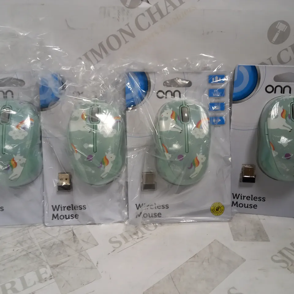 LOT OF 4 BRAND NEW ONN WIRELESS UNICORN MICE
