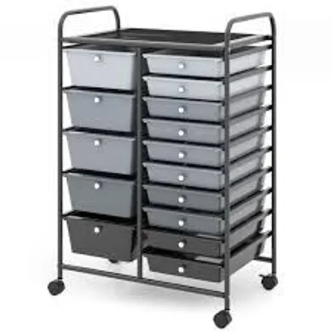 BOXED COSTWAY 15 DRAWER ROLLING STORAGE CART TOOLS SCRAPBOOK PAPER ORGANIZER LIGHTWEIGHT - GREY 