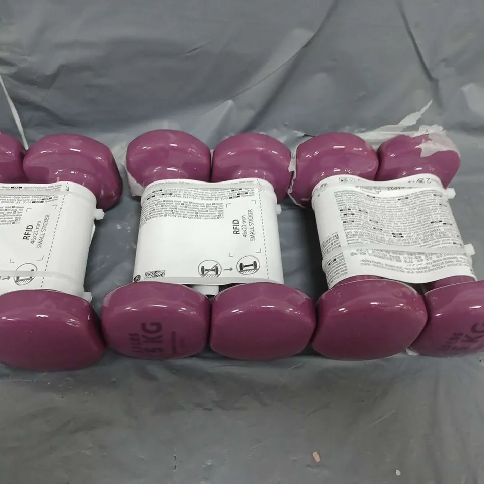 LOT OF 3 SETS (2 PER SET) DUMBBELL WEIGHTS 1.5KG PURPLE