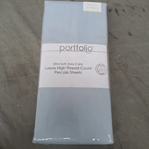BAGGED PORTFOLIO LUXURY HIGH THREAD COUNT PERCALE SHEETS IN LIGHT BLUE - DOUBLE FLAT SHEET