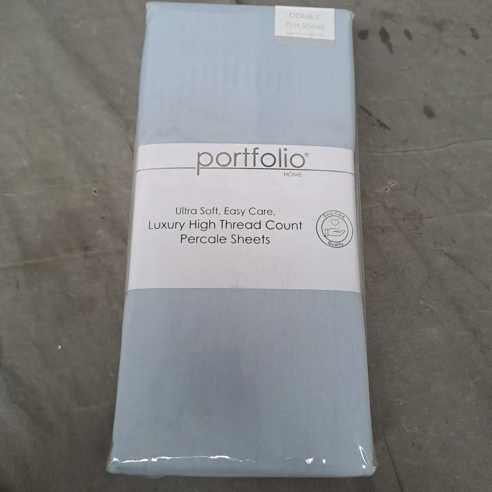 BAGGED PORTFOLIO LUXURY HIGH THREAD COUNT PERCALE SHEETS IN LIGHT BLUE - DOUBLE FLAT SHEET