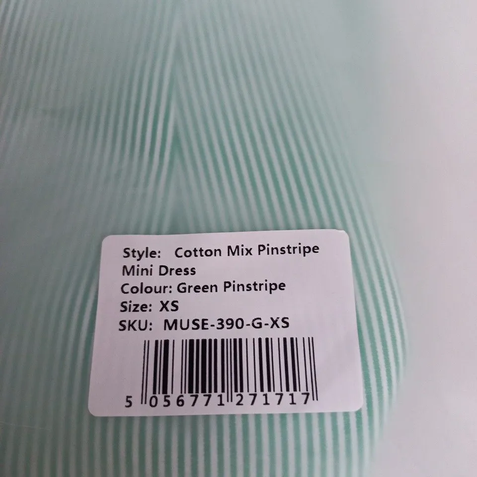 ODDMUSE LONDON COTTON MIX PINSTRIPE MINI DRESS – GREEN PINSTRIPE, XS