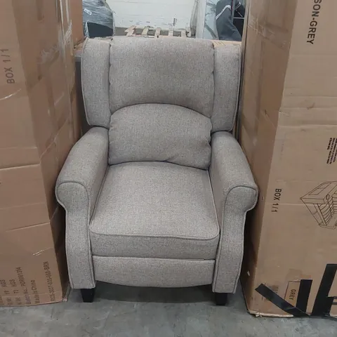 QUALITY DESIGNER FABRIC UPHOLSTERED PUSH-BACK RECLINING ARMCHAIR