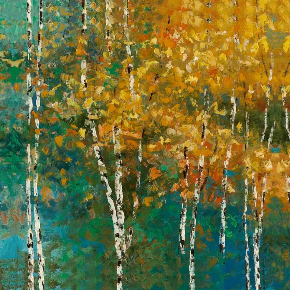 Golden tone birch trees - wrapped canvas painting 