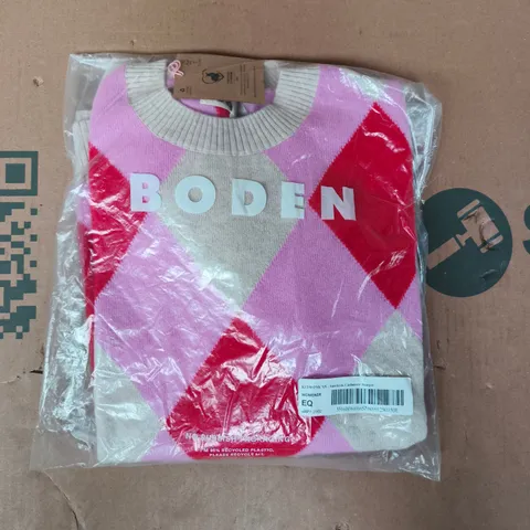 BAGGED BODEN ANASTASIA CASHMERE JUMPER IN PINK/RED/CREAM SIZE XS