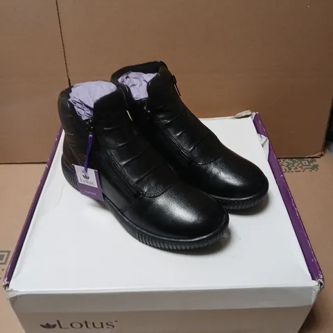 LOTUS ATLANTA BLACK LEATHER ANKLE BOOTS, UK 3