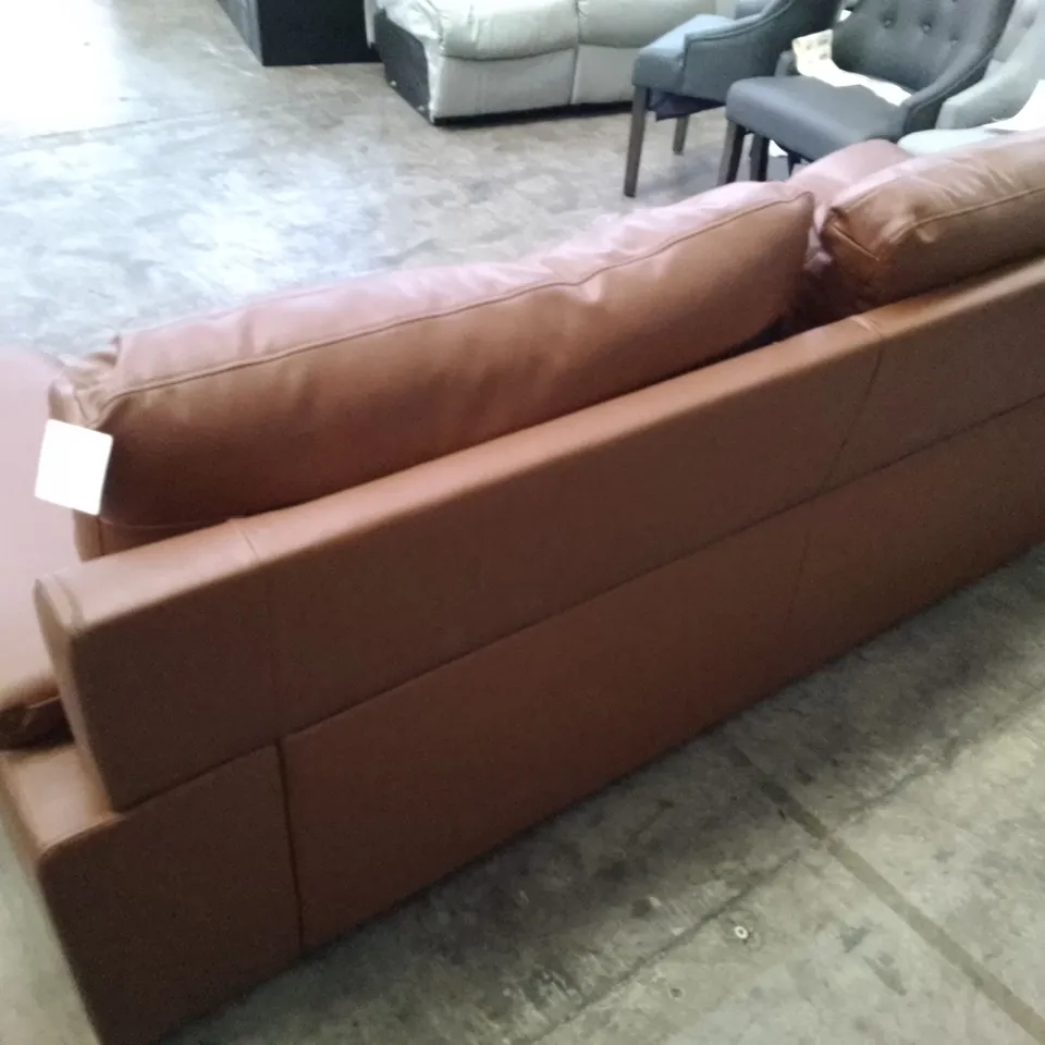 QUALITY DESIGNER 3 SEATER SOFA - BROWN LEATHER