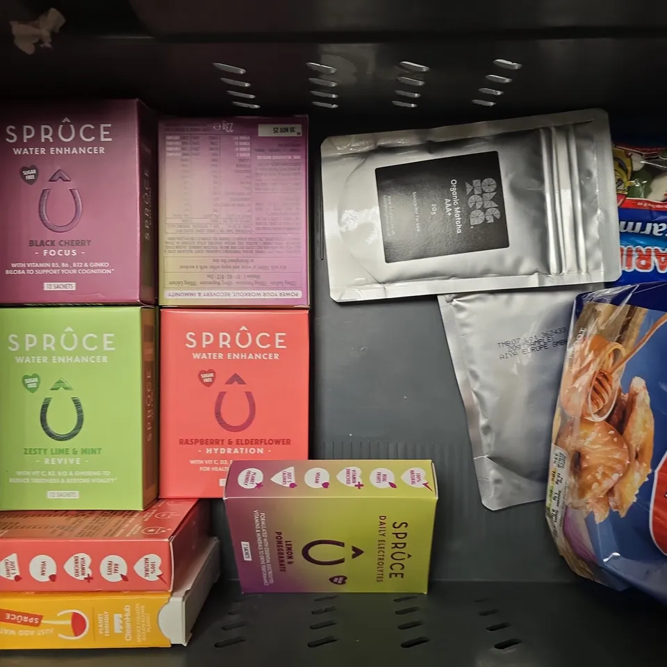 APPROXIMATELY 10 ASSORTED FOOD ITEMS TO INCLUDE - PRETZEL BITES , UNCLE JOES MINT BALLS , HOTTEA MAMA THE FINAL PUSH ETC