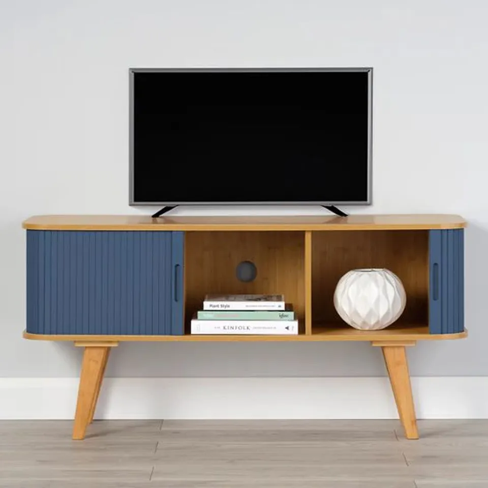 BOXED RACKING SOLUTIONS OSLO TV STAND WITH DARK BLUE SLIDING DOORS (1 BOX)