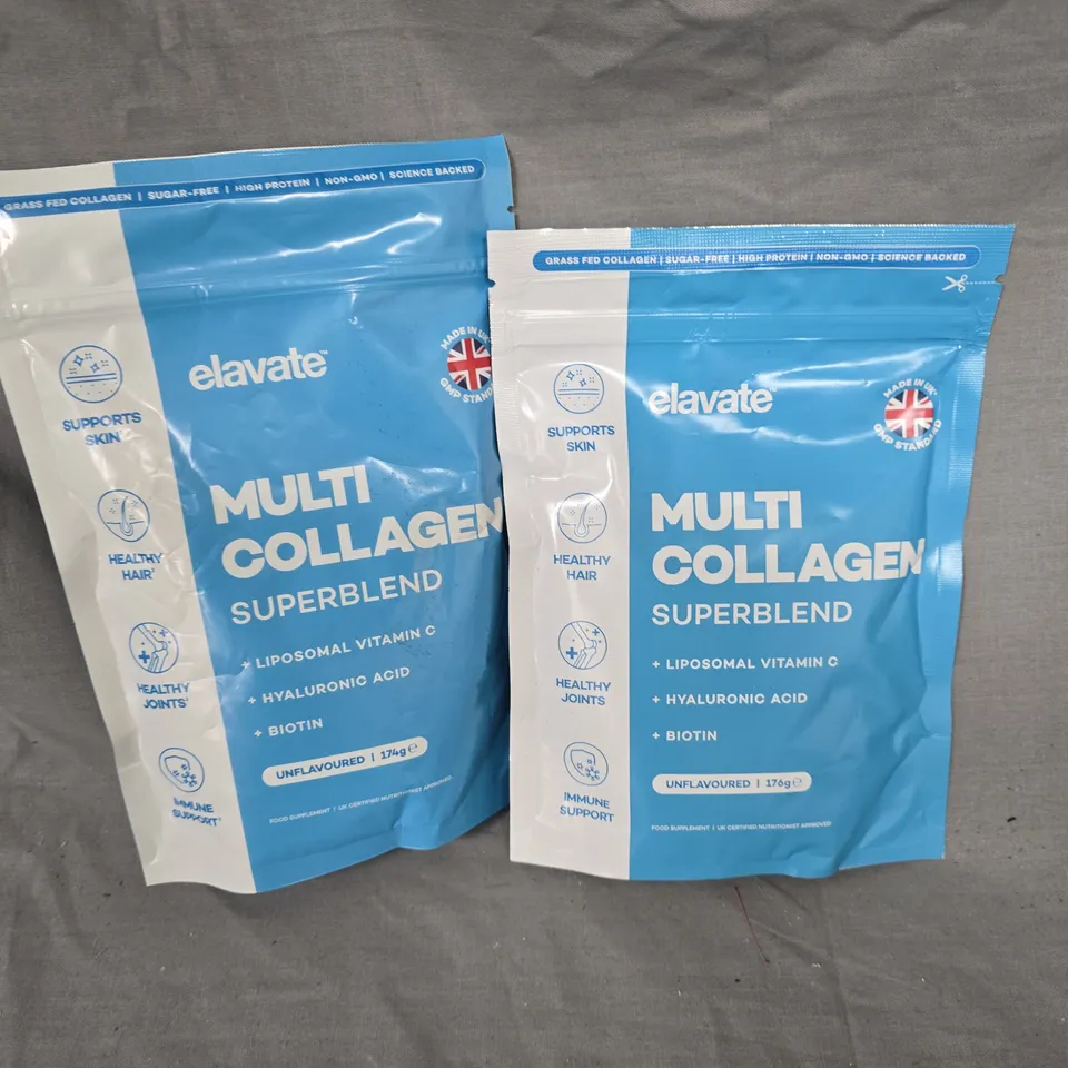 LOT OF 2 ELEVATE MULTI-COLLAGEN SUPERBLENDS - 176G UNFLAVOURED