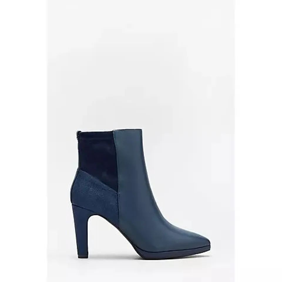 RUTH LANGSFORD PLATFORM LEATHER ANKLE BOOTS - NAVY, SIZE 6