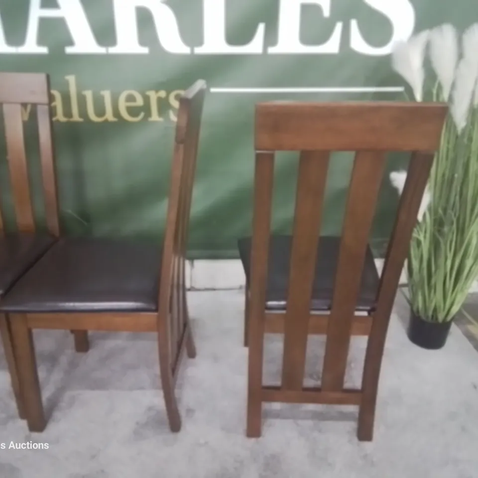 SET OF SIX CHESTER DARK WOOD DINING CHAIRS BROWN SEAT PADS
