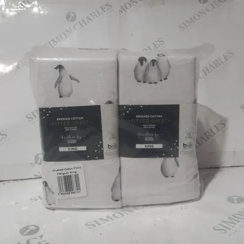 SET OF TWO BRAND NEW BRUSHED COTTON PENGUIN DESIGN KING SIZE FITTED SHEETS