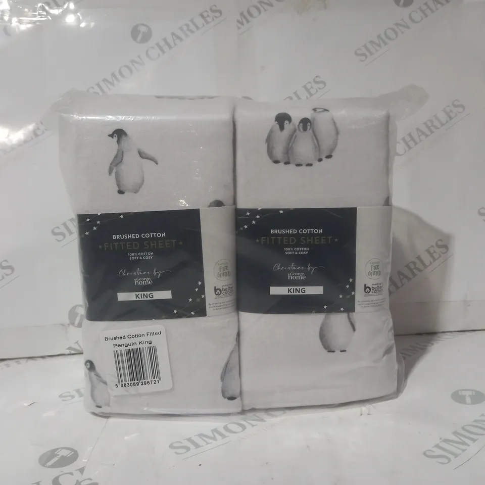 SET OF TWO BRAND NEW BRUSHED COTTON PENGUIN DESIGN KING SIZE FITTED SHEETS