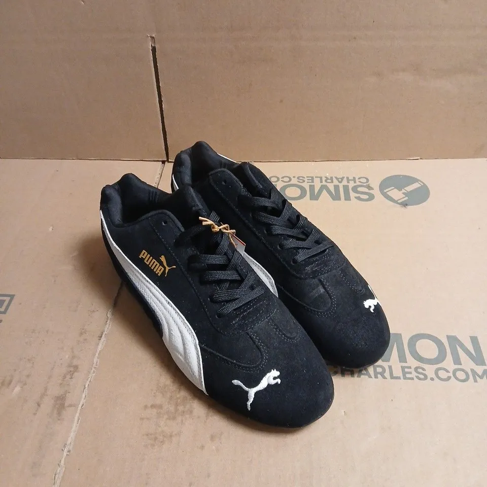 PUMA BLACK AND WHITE SUEDE TRAINERS BOXED UK SIZE 9