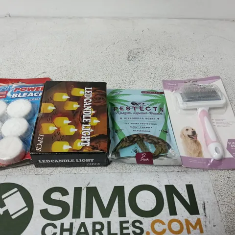 APPROXIMATELY 15 ASSORTED HOUSEHOLD PRODUCTS TO INCLUDE LED CANDLES , DOG BRUSH AND DOG NAIL GRINDER