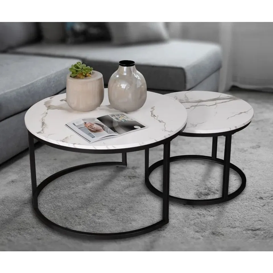 BOXED MAAG FRAME 2 PIECE NEST COFFEE TABLE SET - WHITE (1 BOX)