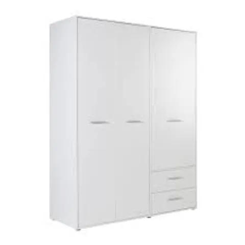 BOXED 3 DOOR WHITE WARDROBE WITH SHELF AND DRAWERS (3 BOXES)