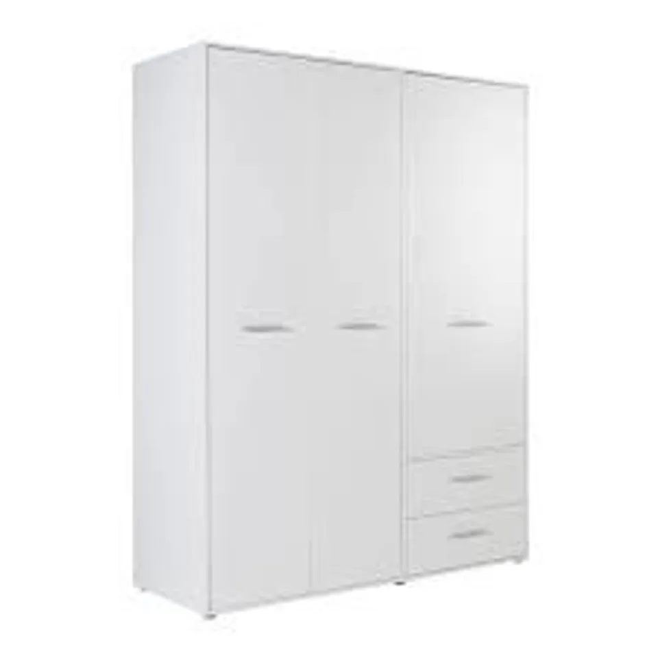 BOXED 3 DOOR WHITE WARDROBE WITH SHELF AND DRAWERS (3 BOXES)
