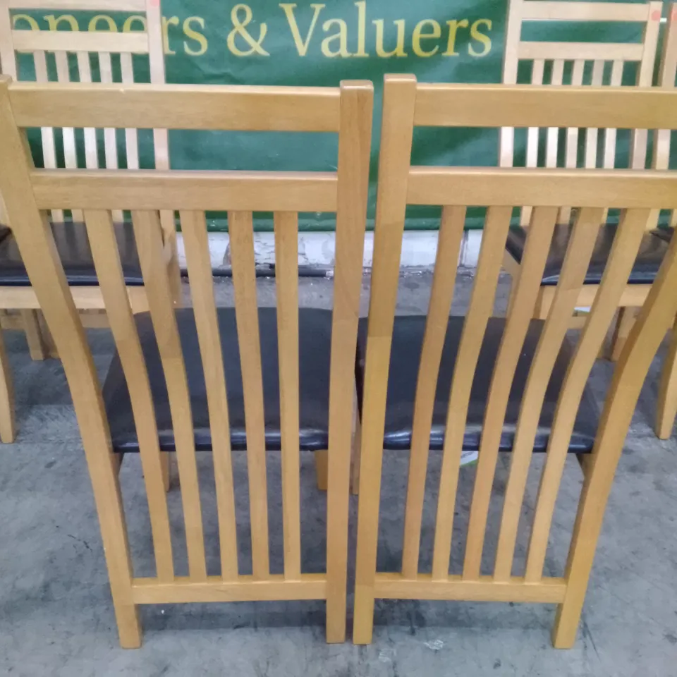 SET OF 6 NEW BALI OAK DINING CHAIRS (BLACK LEATHER SEAT PAD)