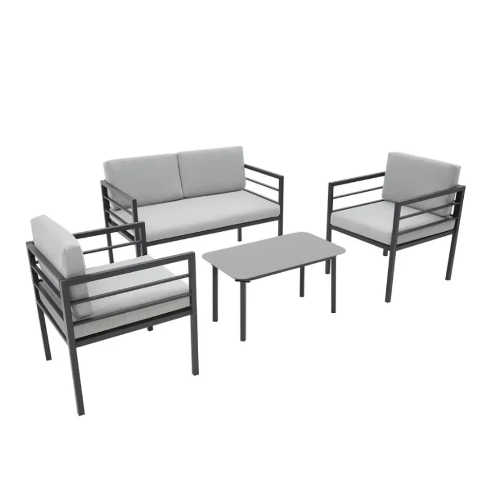 BOXED RHODES 4 SEATER GARDEN SOFA SET WITH GLASS TABLE (1 BOX)