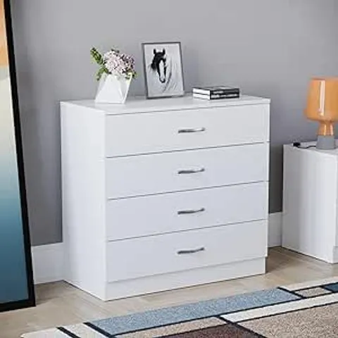 RIANO CHEST OF DRAWERS WHITE 4 DRAWER METAL HANDLES RUNNERS BEDROOM FURNITURE (1 BOX)