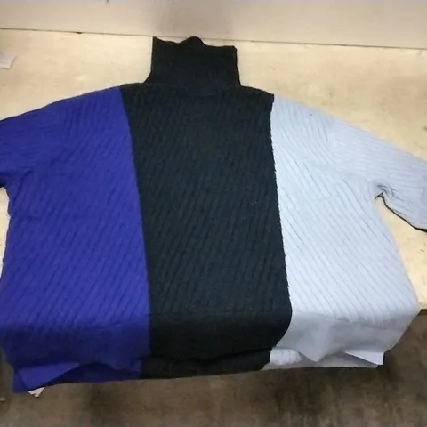 4 BOXES OF APPROXIMATELY 9 BADGLEY MISCHKA DARK BLUE/BLACK/LIGHT BLUE TURTLE NECK JUMPER - SIZE XL