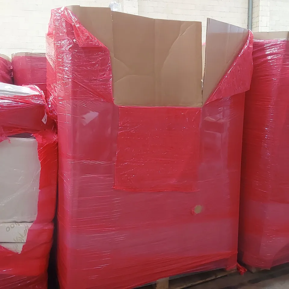 PALLET OF ASSORTED ITEMS INCLUDING: FOLDING TOILET CHAIR, BLINDS, SLOT TRACK RACING GAME, CHILDREN'S TRIKE ECT