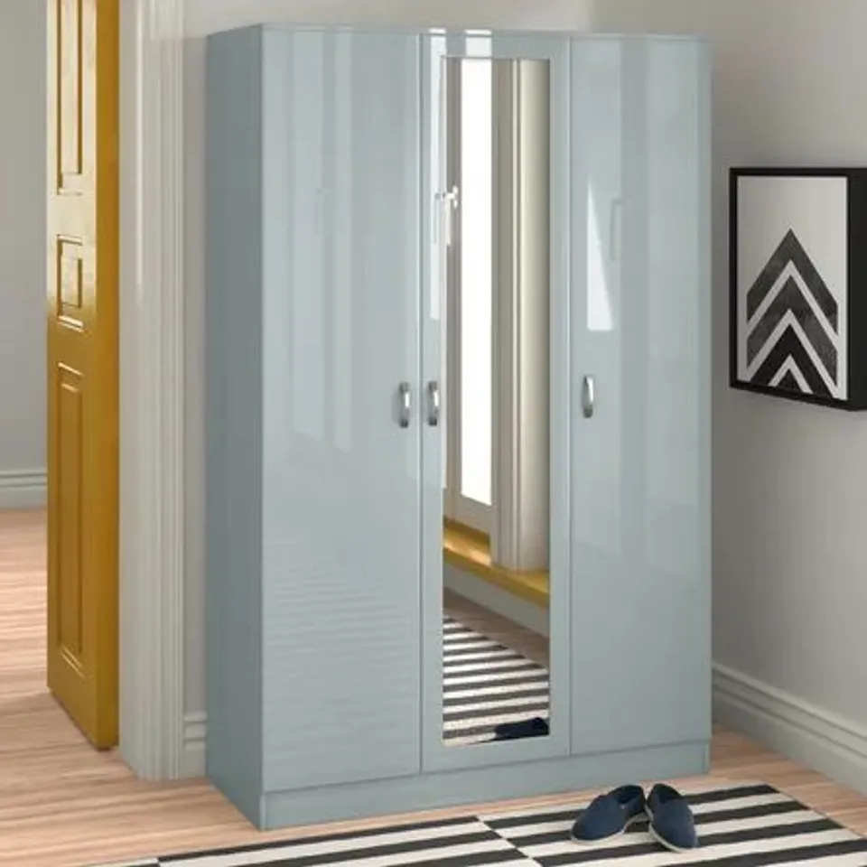 BOXED CHILTON MIRRORED WARDROBE GREY GLOSS (2 BOXES)