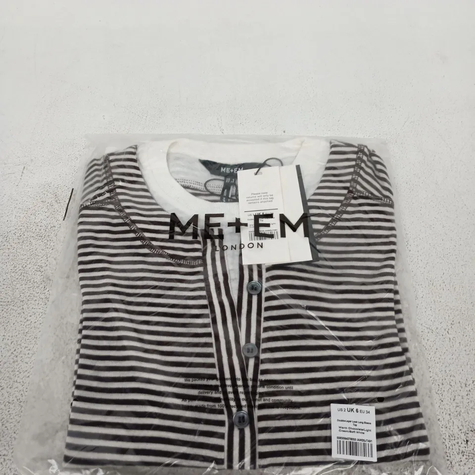 ME+EM LONDON DOUBLE-LAYER LOOK LONG SLEEVE TOP – STRIPED, UK 6