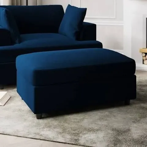 BOXED LARGE NAVY VELVET FOOTSTOOL - AUGUST