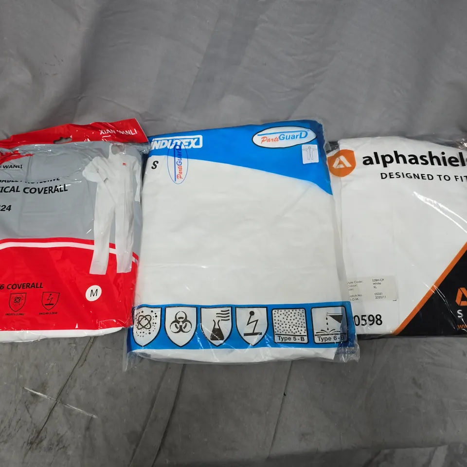 APPROXIMATELY 25 ASSORTED PROTECTIVE COVERALLS IN VARIOUS SIZES TO INCLUDE BRANDS SUCH AS XIAN WANLI, INDUTEX, ALPHASHIELD, ETC