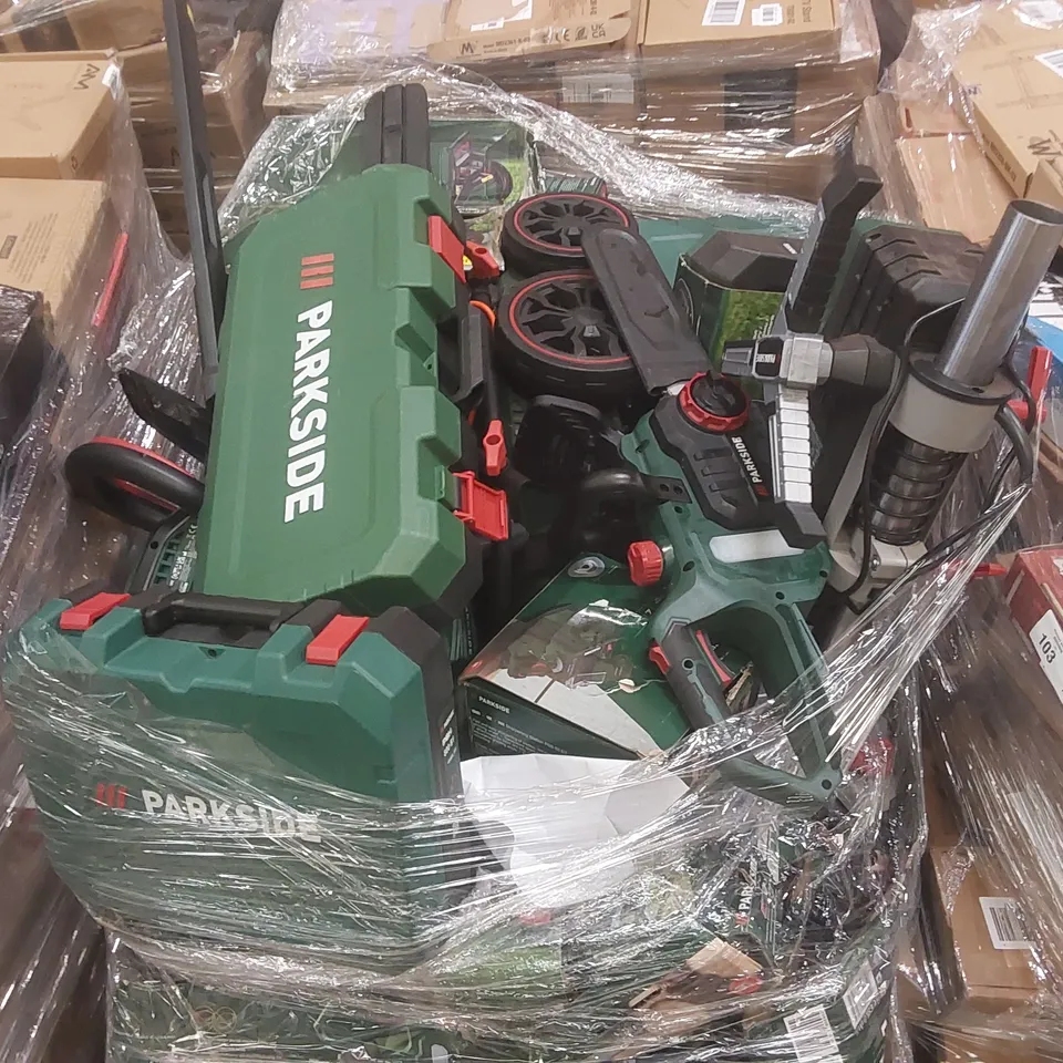 PALLET CONTAINING A VERY LARGE QUANTITY OF ASSORTED PARKSIDE TOOLS INCLUDING: ELECTRIC SAW, HEAT GUN, SOLDERING STATION, PRESSURE WASHER ECT