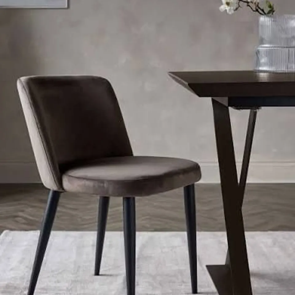 BOXED DANETTI TRINNY BLACK METAL DINING CHAIR IN MOCHA PLUSH VELVET