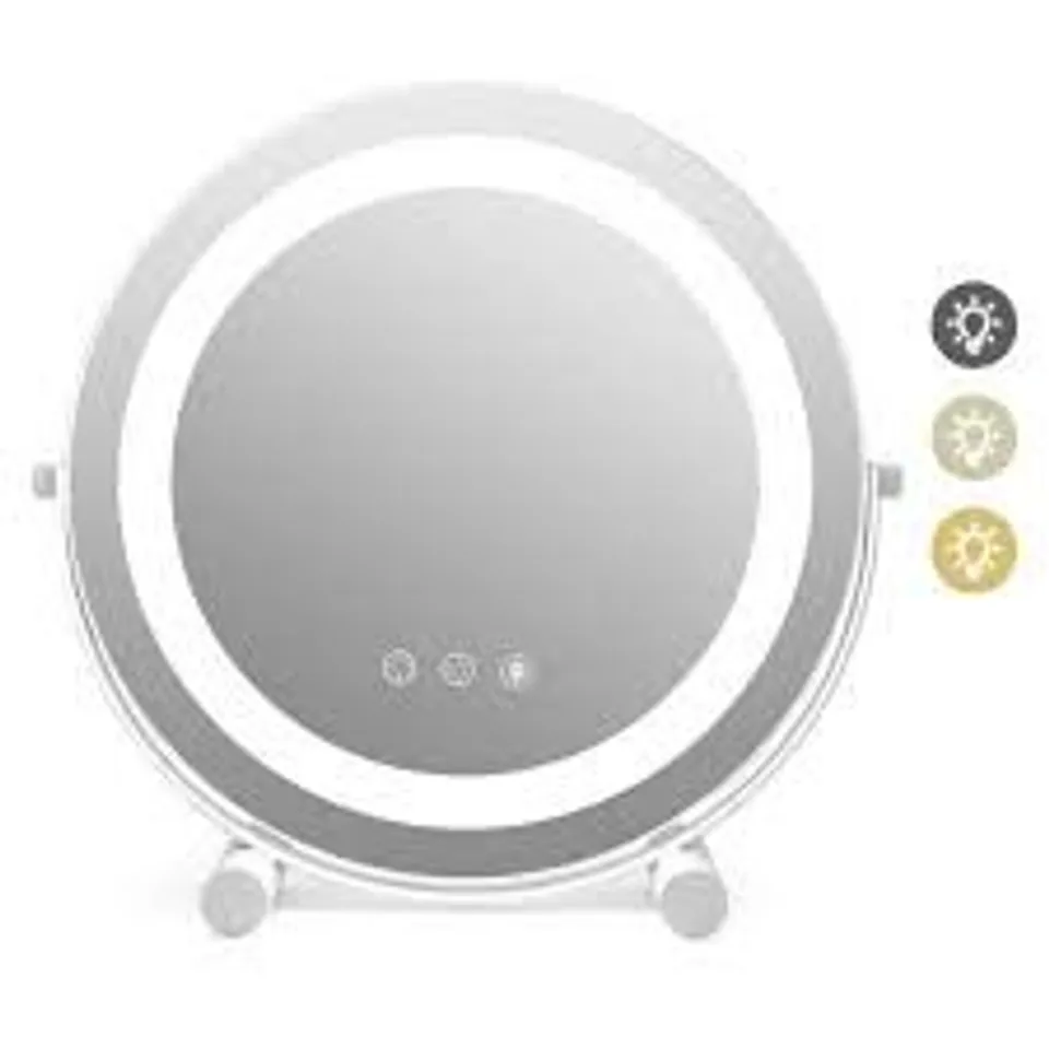 BOXED MAKEUP MIRROR WITH 3 COLOR LED LIGHT, 25CM VANITY COSMETIC MIRROR WITH SMART TOUCH CONTROL, 360 DEGREE FREE ROTATION TABLETOP MIRROR FOR BEDROOM BATHROOM