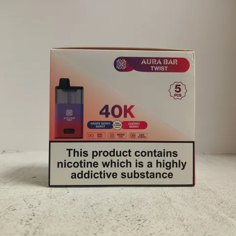 AURA BAR TWIST 40K NICOTINE E-CIGARETTE KIT (5 PCS) – GRAPE BERRY BURST & CHERRY BERRY