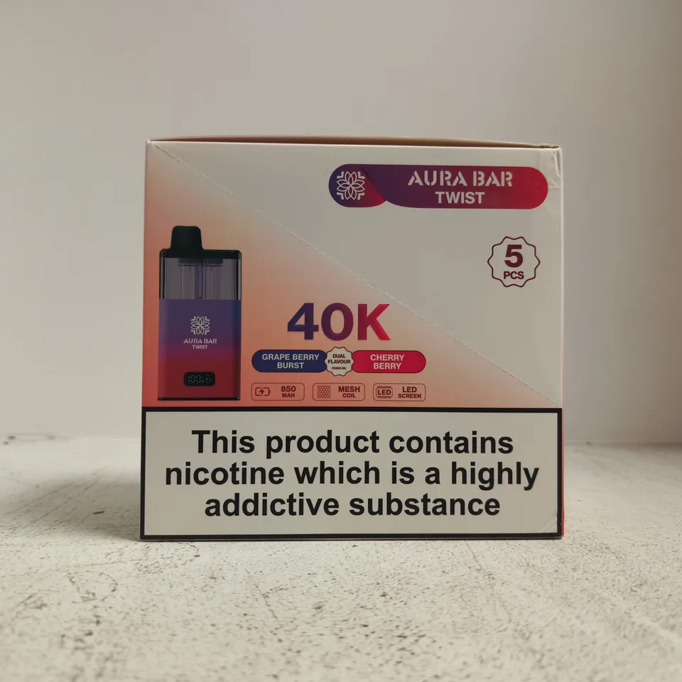 AURA BAR TWIST 40K NICOTINE E-CIGARETTE KIT (5 PCS) – GRAPE BERRY BURST & CHERRY BERRY