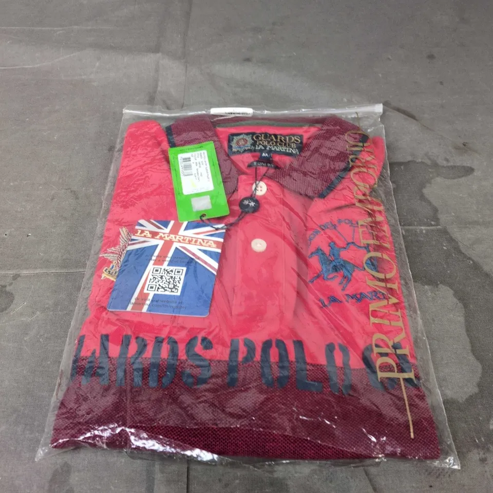 LA MARTINA GUARDS POLO CLUB MEN'S POLO SHIRT - SHORT SLEEVE PIQUE, BARBADOS CHERRY, SIZE M (SLIM FIT)