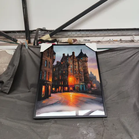 EDINBURGH AT NIGHT PAINTING/PRINT IN BLACK FRAME