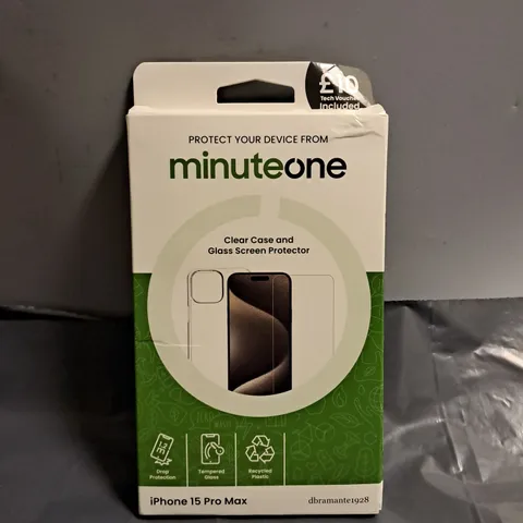 BOX OF APPROXIMATELY 30 MINUTE ONE IPHONE 15 PRO MAX CLEAR CASE & GLASS SCREEN PROTECTOR 