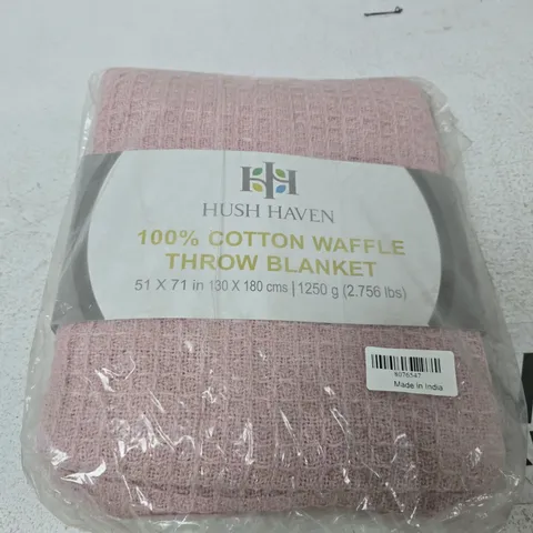 HUSH HAVEN 100% COTTON WAFFLE THROW BLANKET β PINK, 51 X 71"