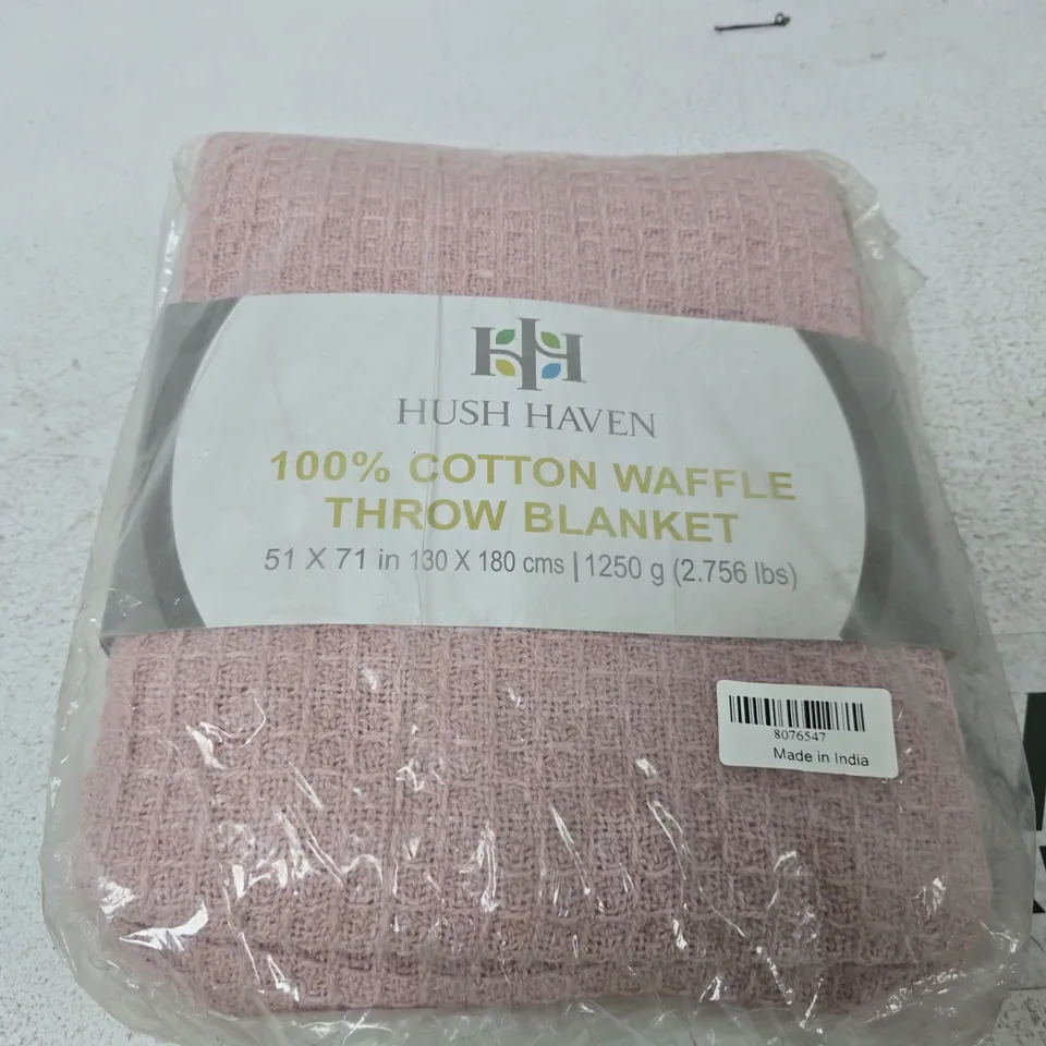 HUSH HAVEN 100% COTTON WAFFLE THROW BLANKET – PINK, 51 X 71"