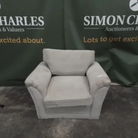 DESIGNER LIGHT GREY FABRIC ARMCHAIR